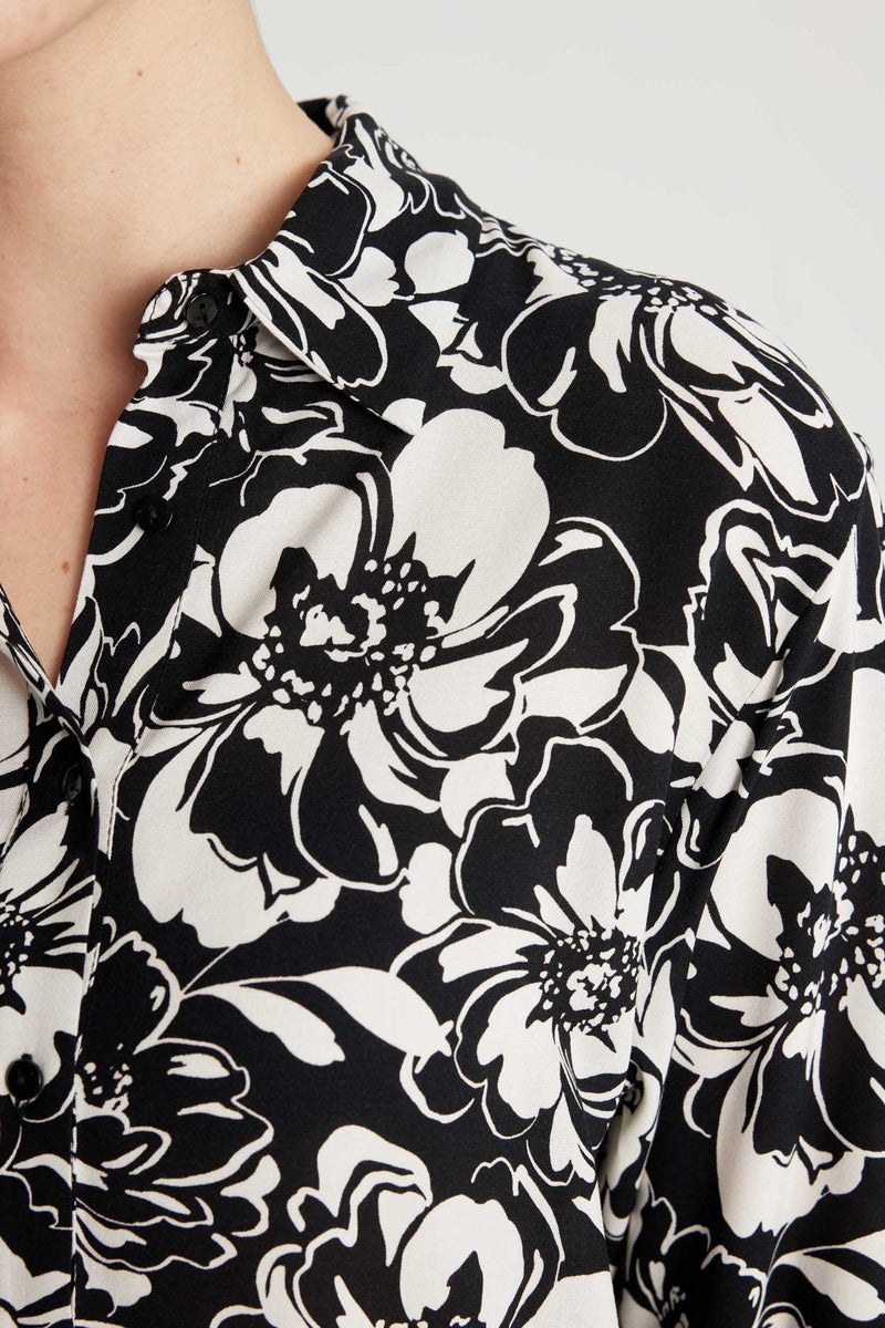 DeFacto Black Woman Oversize Patterned Long Sleeve Shirt Tunic Casual - Image 5